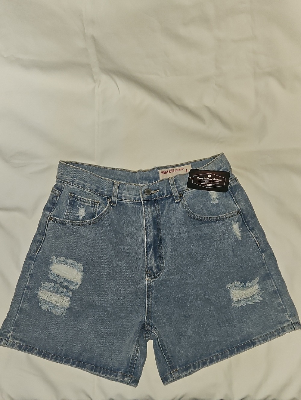 High-Waist Distressed Denim Shorts - Light Blue